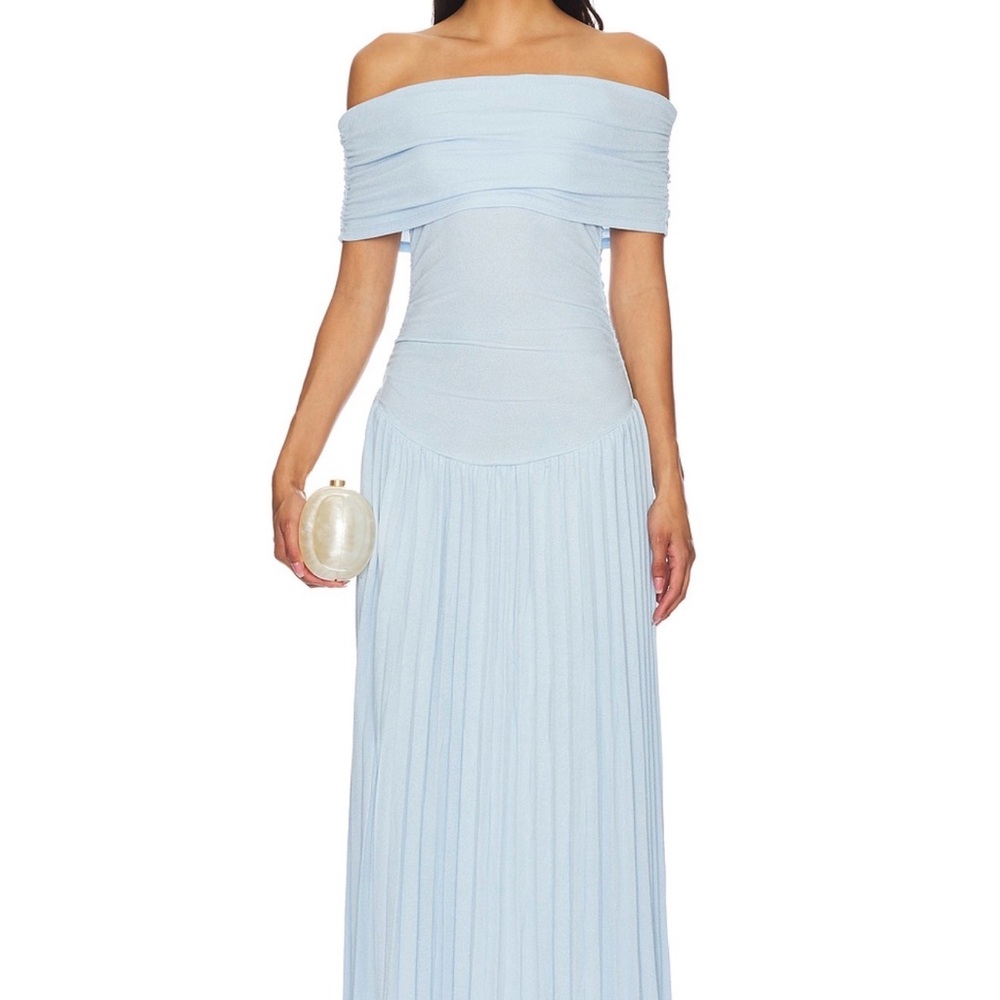Lioness Off-Shoulder Pleated Light Blue Maxi Dress